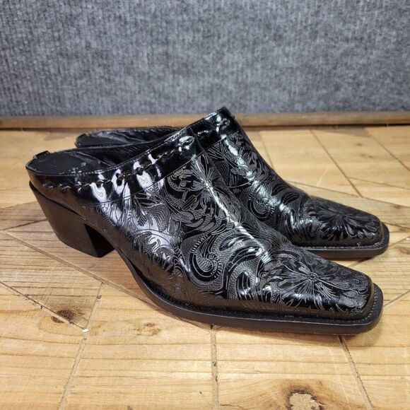 Charlie 1 Horse By Lucchese Size 7B Black Leather Slip On Mule Clog Western - Picture 1 of 11